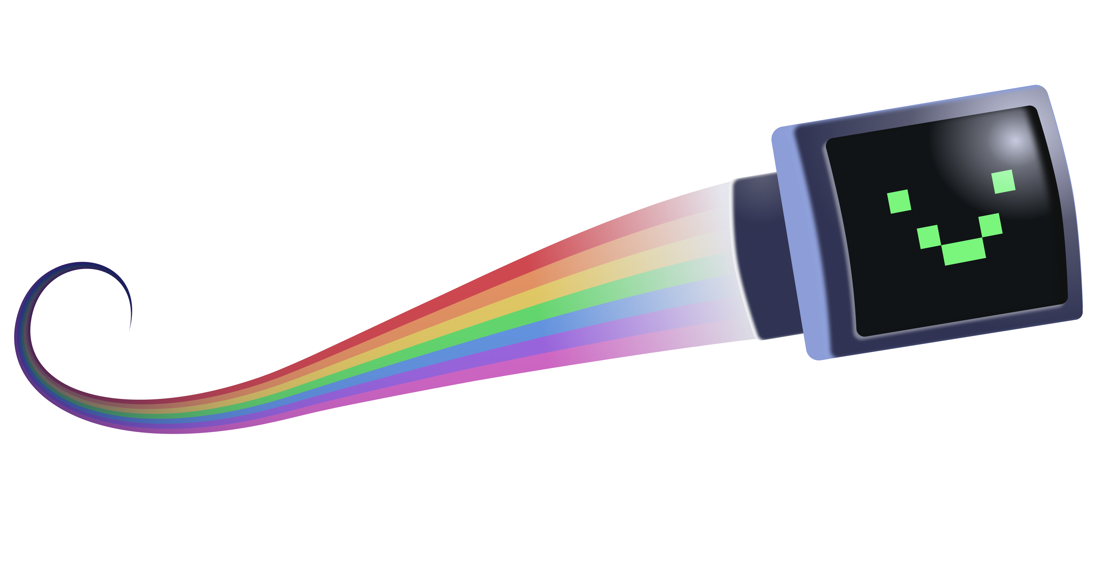 A smiling illustrated computer trailing a rainbow, from the official MRMCD 2026 event artwork